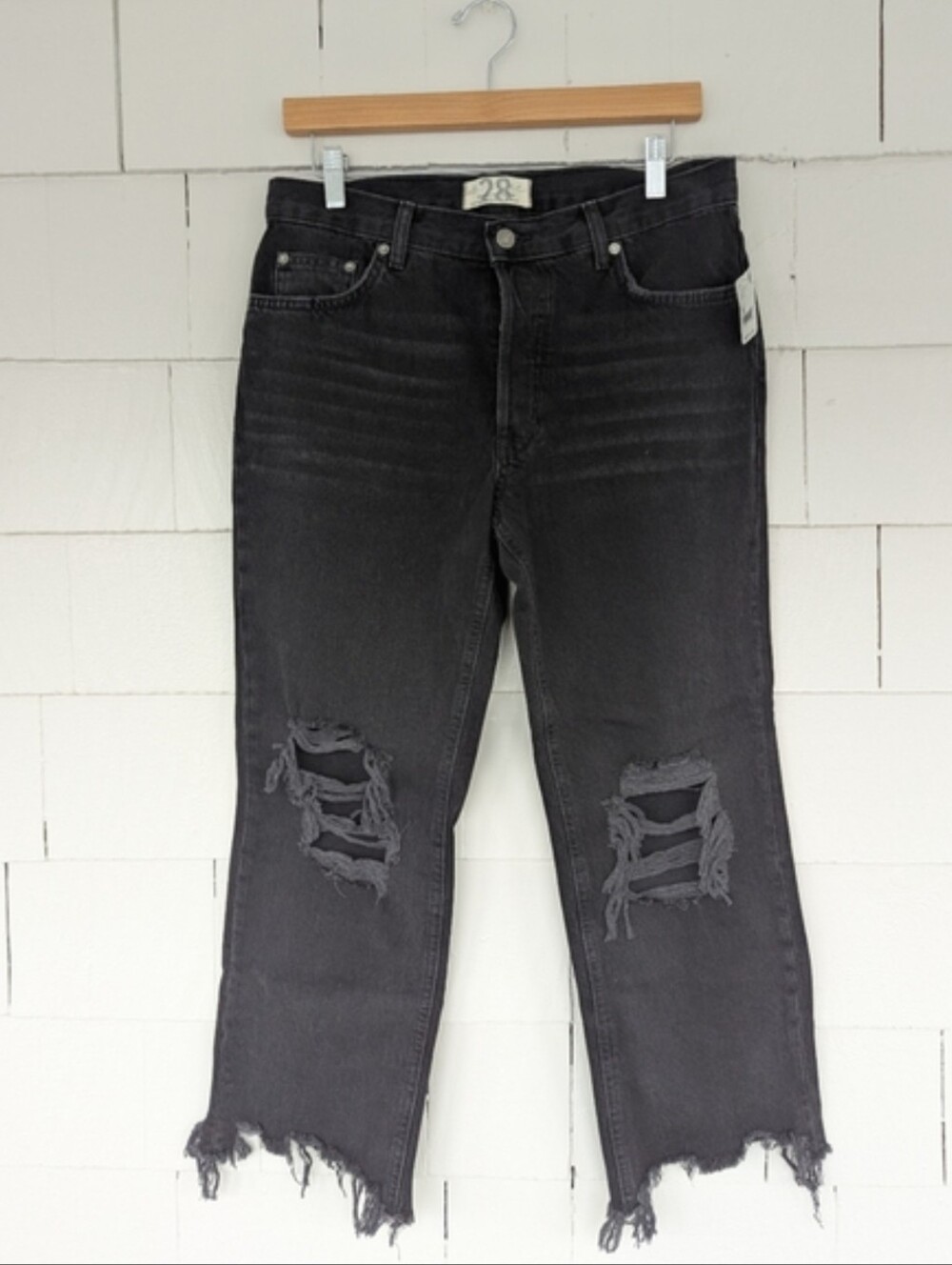 NWT Free People Black Distressed Jeans Size 28